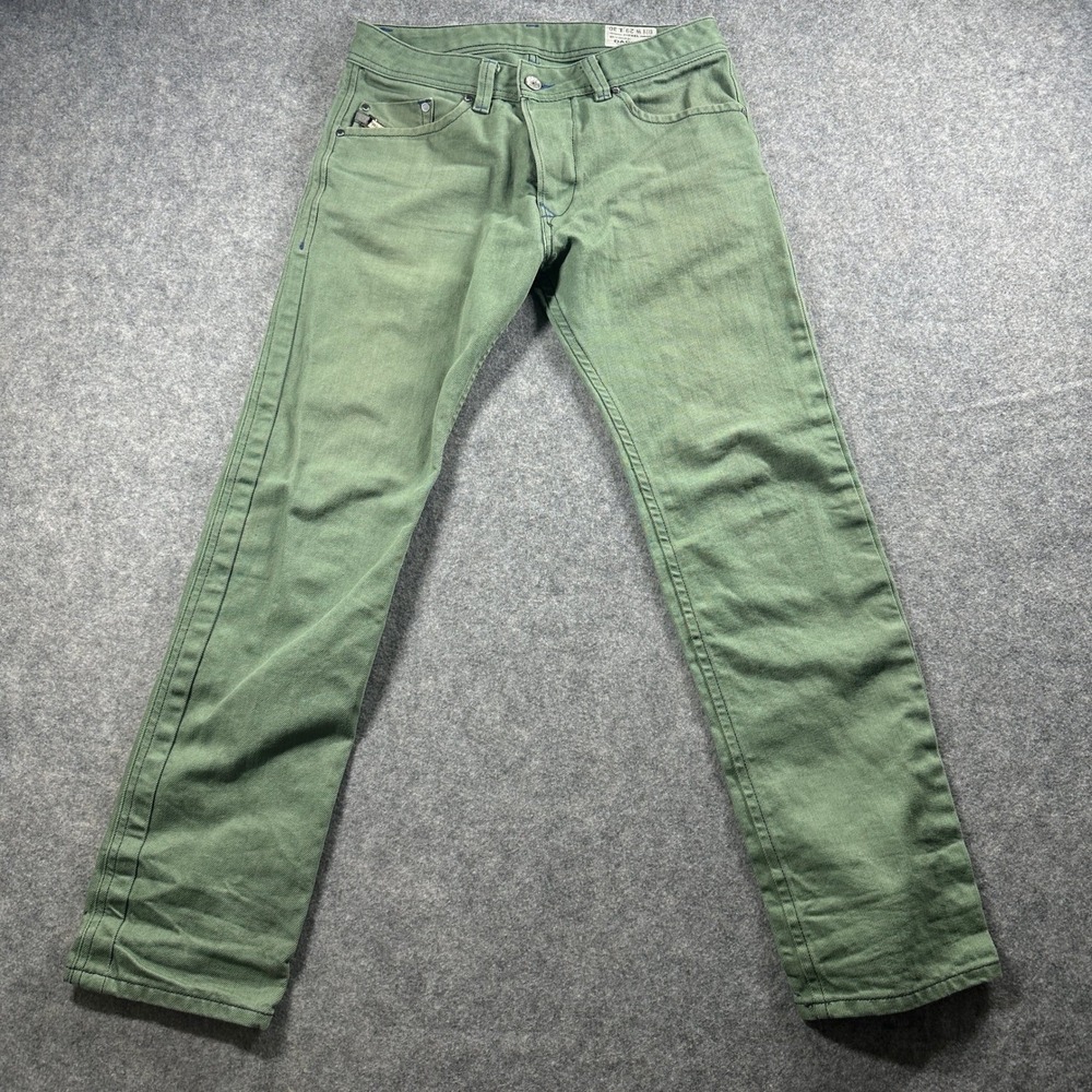 Diesel Darron Jeans Mens 29 Olive Green Slim Tapered Cotton‎ Button Fly Denim